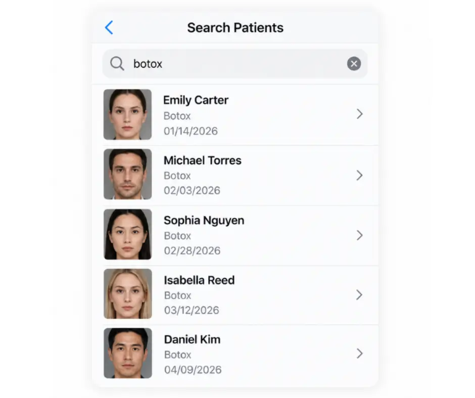 Medical Spa Photo Search Software Medical spa clinical photo management software searching client photos by treatment and body area