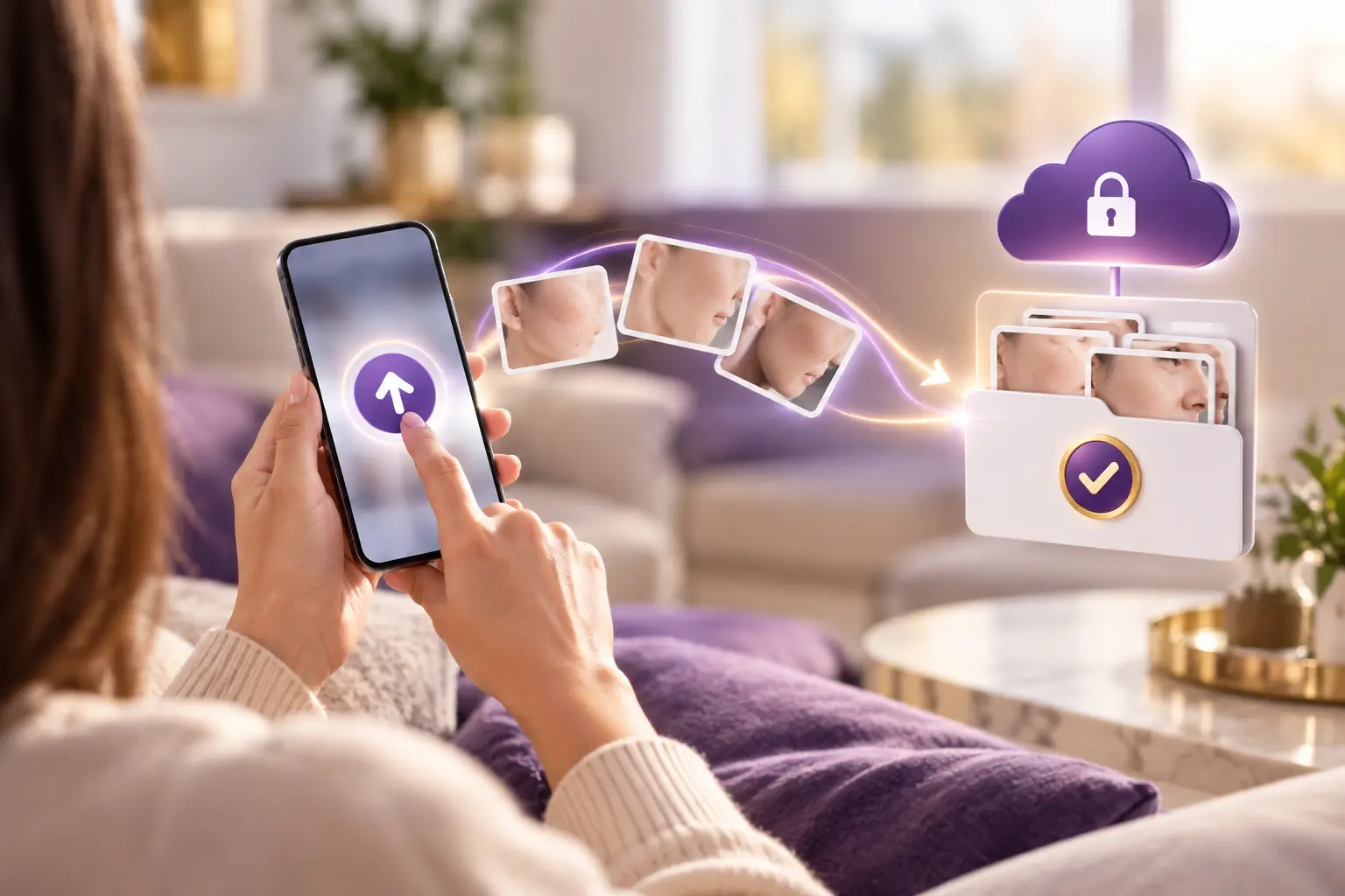 Patient securely uploads photos from a smartphone to CureCast for storage in their medical chart
