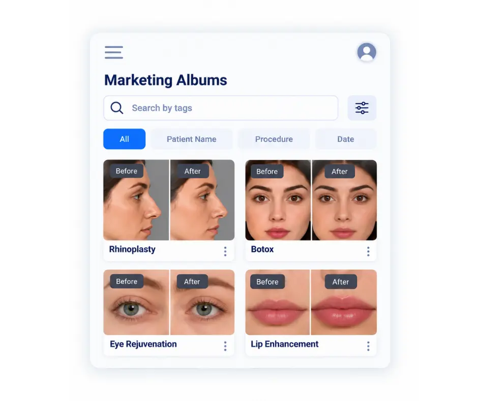 Treatment Photo Galleries for Medical Spa Clinical Photo Management Software Medical spa clinical photo management software organizing treatment galleries