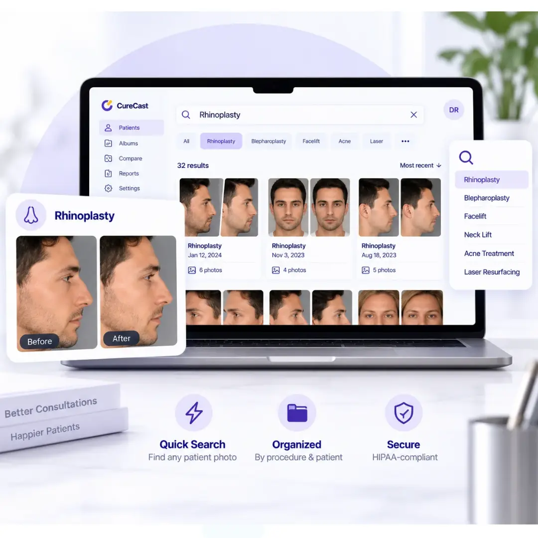Clinical photo management software finding rhinoplasty patient photos in under 3 seconds
